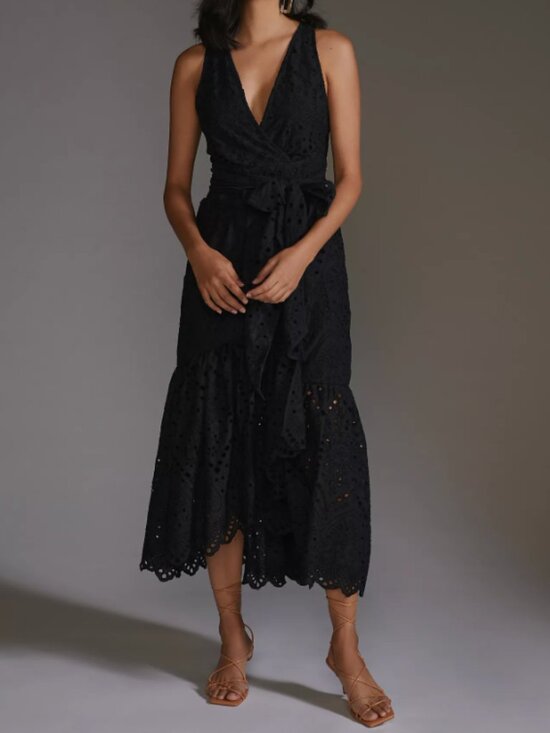 Anthropologie Dresses & Skirts - Anthropologie Maeve Black Eyelet Floral Midi Dress Size 12